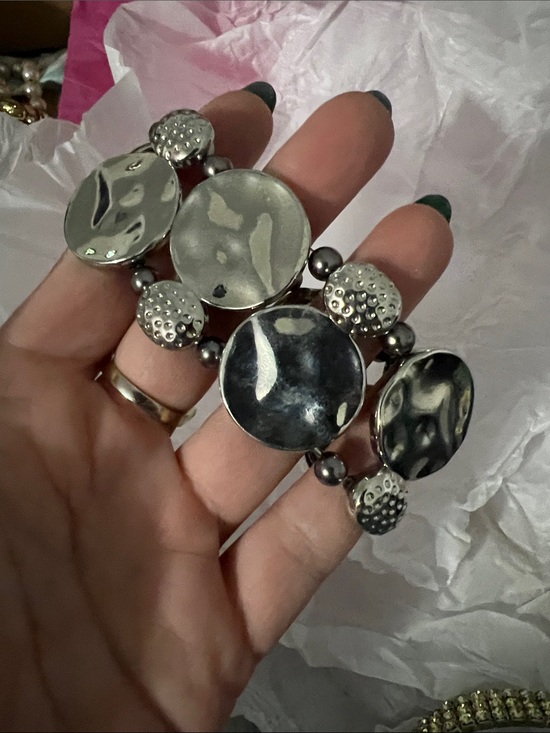 Jewelry - Silver-Tone Disc Stretch Bracelet - Women Jewelry